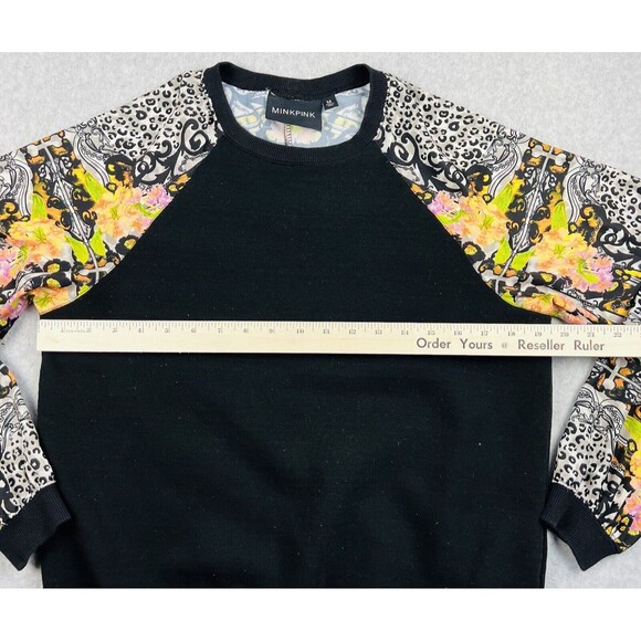 MINKPINK Womens M Black Crewneck Pullover Printed Sleeve Sweatshirt Trendy Top - Picture 9 of 15